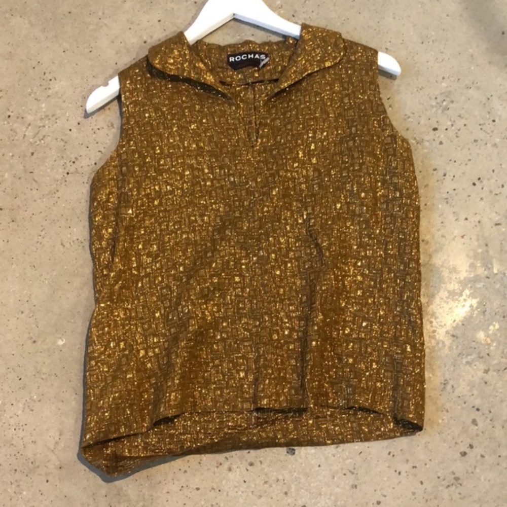 Rochas FW/12 Metallic Gold Geometric-Jacquard Sleeveless Blouse